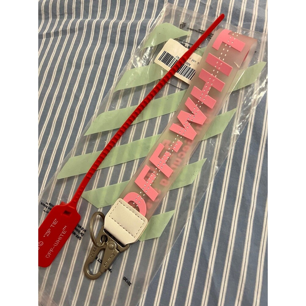 Off-White Keychain Strap Lanyard Pink and Clear
